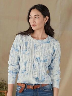 Loveshack Fancy cropped knit white and blue sweater. New with tags.